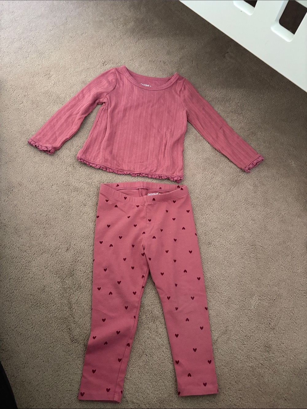 Cat & Jack Mauve Pink Heart Set - Long Sleeve Top & Heart Print Leggings